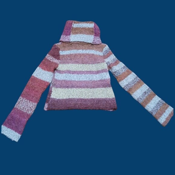 Free People Colorful Striped Cropped Sweater With Cowl Neck Size Small - Picture 3 of 9